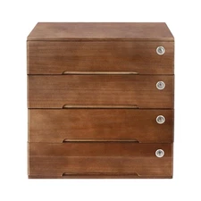 4 Layers Vintage Jewelry Organizer Wooden File Storage Box with Lockable Drawers