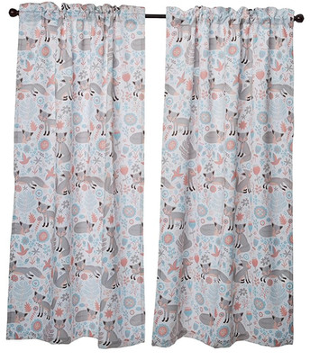 Pixie Fox Light Filtering Window Curtain Panels, Pair, 52'' W X 84'' L, Gray &Pinl