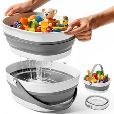 WADEO Large Bath Toy Storage Basket, 2-in-1 Foldable Bathtub Pool Toy Holder,...