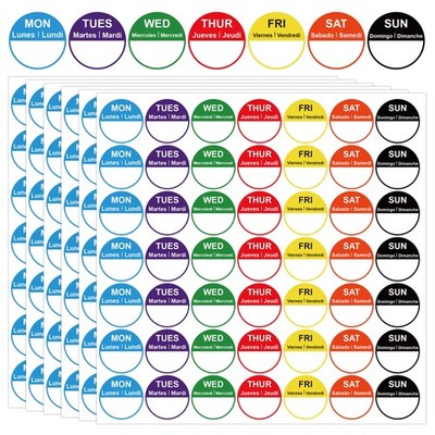 7 Days of The Week Labels 1 Inch Color Coding Food Rotation Labels - Self Adh...