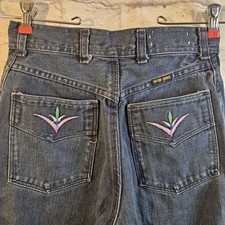VTG 70s 80s Wrangler Jeans Womens Sz 26 Embroidered Pockets High Rise
