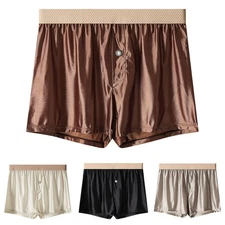 Mens Ice Silk Boxer Shorts Soft Smooth Fabric Solid Color Loose Fit Underwear