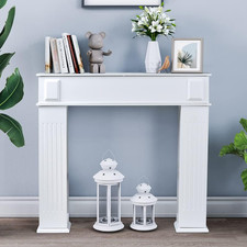 Fireplace Surround Wooden Storage Mantel 107cm Classic Chic Living Room White