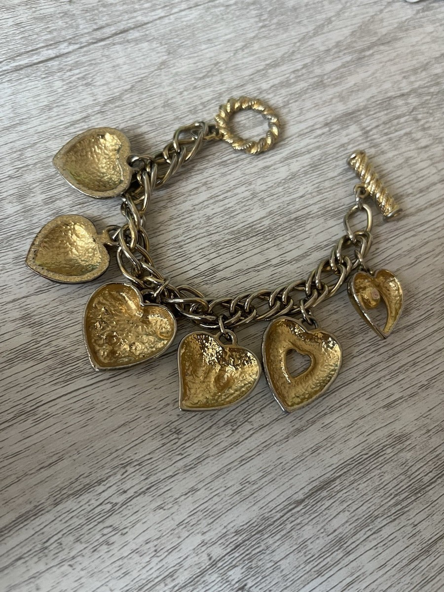 Vintage Victoria's Secret Heart Charm Bracelet Pearl Diamond Enamel 7.5" View 6
