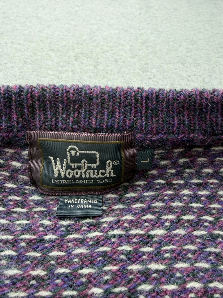 Cárdigan Woolrich Púrpura Geométrico Tejido Botón Frontal Lana Nylon Suéter Talla L Foto 3 de 4