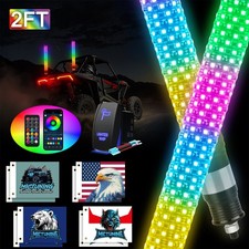 2FT LED Fat Whip Lights RGB Chasing Spiral Antenna APP Remote For Can-am UTV ATV