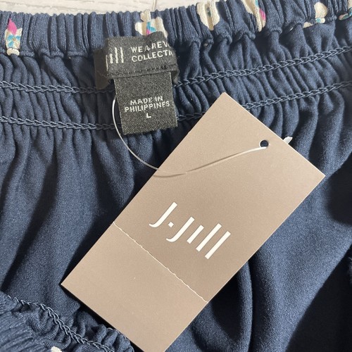 J JILL Wearever Convertible-Shoulder Smocked-Neck Top Blue Floral Size L NWT - Picture 6 of 12