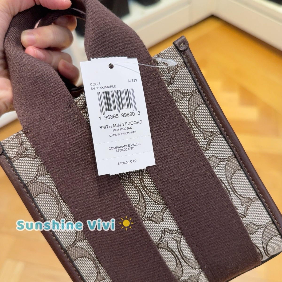 NWT Coach Smith Mini Tote Bag In Signature Jacquard CCL75 Silver