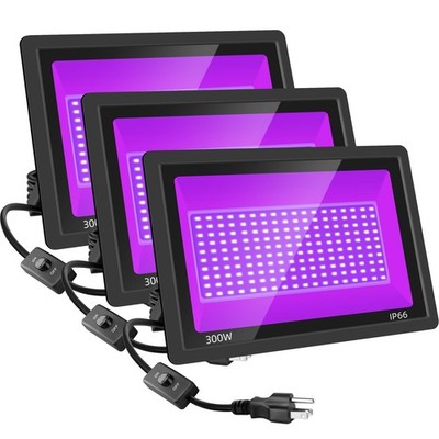 300W LED Black Light with Switch - 3 Pack for Parties, Halloween & Art