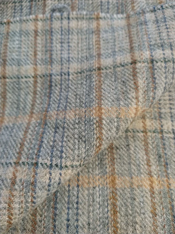 REMNANT Tan Brown Cream Gray Lightweight Wool Plaid Design Fabric 18" L x 29" W - Image 2 of 4