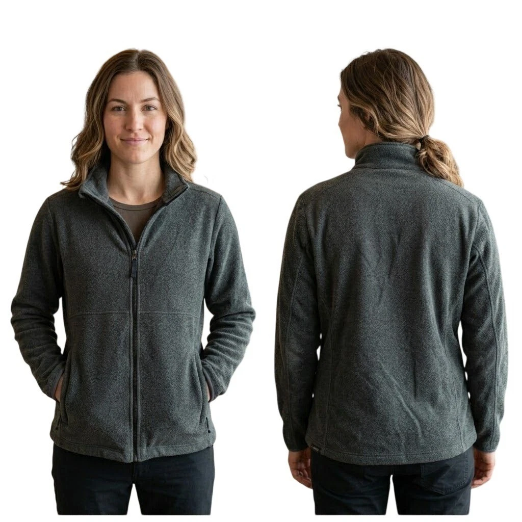 Lands End Unisex Fleece Full-Zip Jacket Size Large 42-44 Gray Outdoors Classic