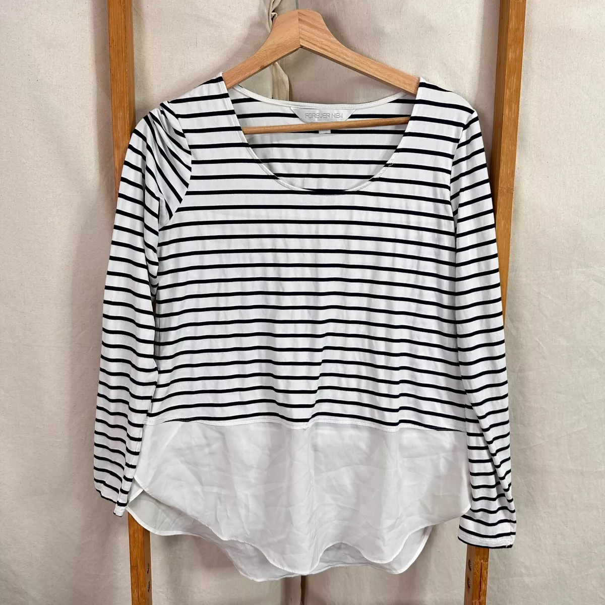 Forever New Top Womens Small Black White Striped Long Sleeve