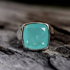 Facetd Sea Foam Green Chrysoprase Gemstone 925 Sterling Silver Ring Jewelry