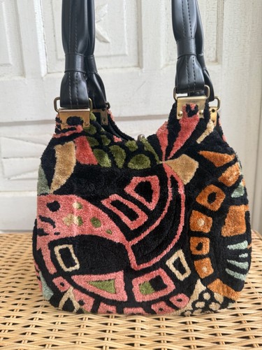 Borsa tappeto ciniglia vintage anni 60 arazzo modello astratto MOD borsetta - Foto 2 di 13