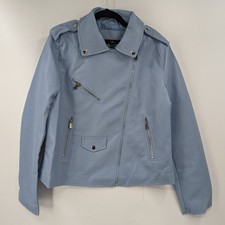 Nwt Lulu's Jacket Womens Extra Large Xl Blue Vegan Leather Moto Coat
