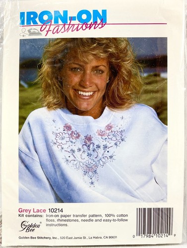 NEW 1990s Golden Bee Grey Lace 10214 Iron-On Fashion Transfer Kit Vintage 14678