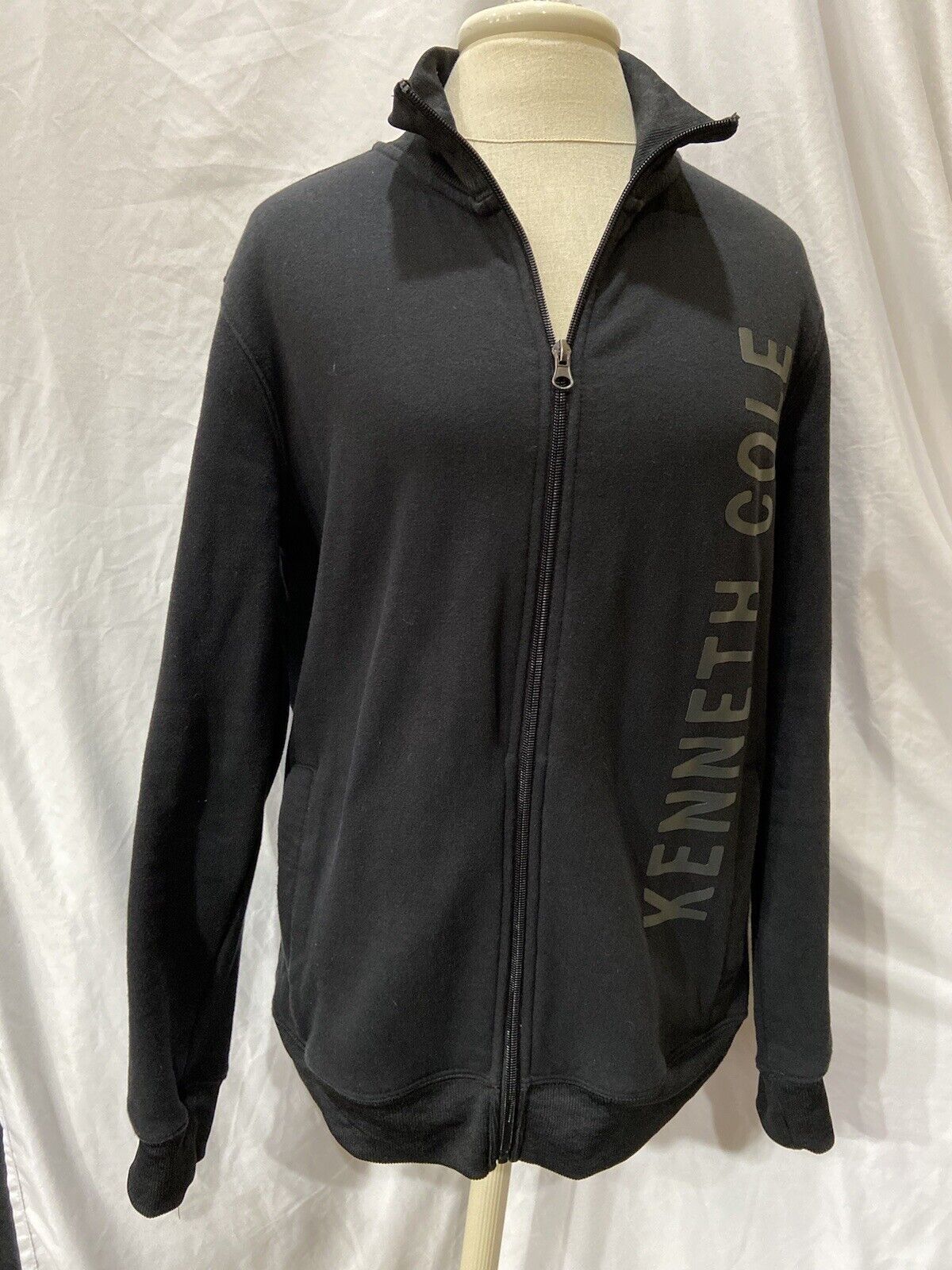 Kenneth Cole Fleece Jacket Men Sz M-Cotton Bl-Black-L Sleeve-Full