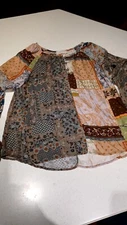 SUGARFOX BOHO PATCHWORK MULTI-PATTERN BOHO BLOUSE Small
