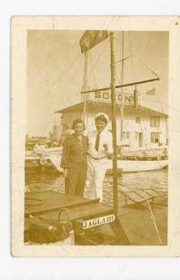 1930s Nautical Photo Sailor & Woman Yacht  JAGLA III David W Tatula Socony Gas