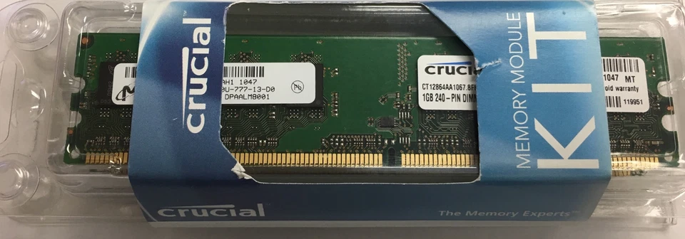 2GB 2x 1GB Crucial PC2-8500 DDR2 1066MHz CL7 CT12864AA1067 Desktop Memory UDIMM - Image 2 of 2