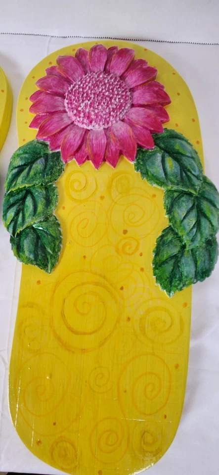 Escalones pintados a mano placa de arte de jardín 14" chanclas piscina tiki bar arte Foto 4 de 4