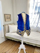 Antique Blue velvet 18th century man's men's vest waistcoat textile garment clo