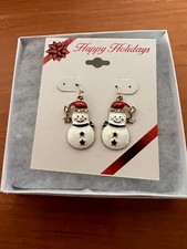 Christmas Snowman Holiday Dangle Drop Pierced Earrings New in Box