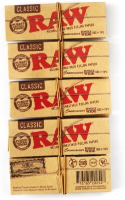 RAW Classic  KING SIZE WIDE Rolling Papers- 5 PACKS