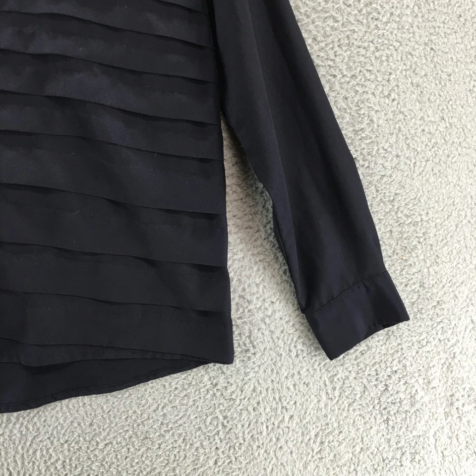 Blusa Top Larry Levine Mujer Mediana Negra Manga Larga Plisada en Niveles Cuello en V Foto 3 de 4