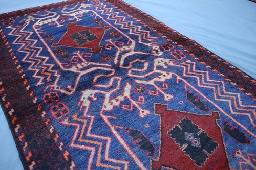 4x7 Majestic Tribal Rug – Bold Blue & Red Nomadic Design. - Picture 4 of 8