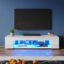 White TV Stand Cabinet High Gloss Storage Shelves with LED Lights 135/160/180cm