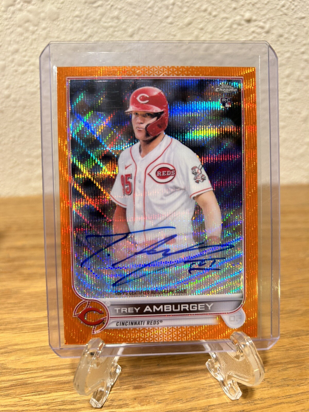 2022 Topps Chrome Trey Amburgey Orange Wave Refractor Rookie Auto RC #/25 Reds