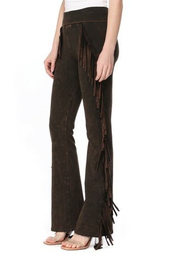 SIDE FRINGE WESTERN YOGA PANTS BROWN 