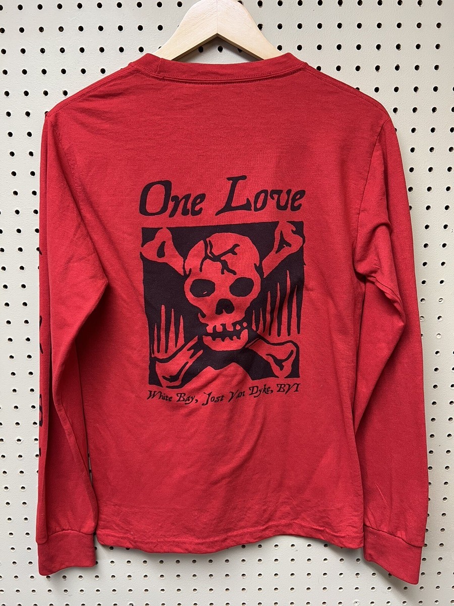 One Love Jost Van Dyke Small Red Long Sleeve White Bay BVI Pirate