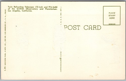 Postcard Los Angeles California Griffith Observatory and Planetarium Telescopes - Bild 2 von 2
