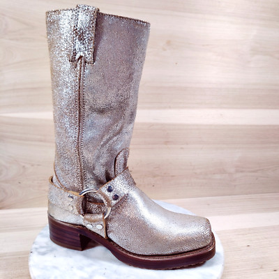 NEW Frye Harness 12R Boots Women 6 M Silver Moto Biker Square Toe Western