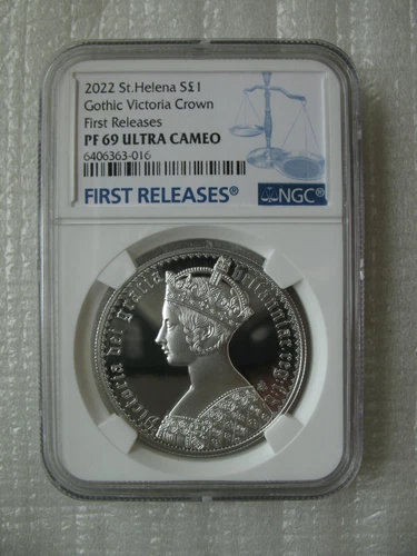 UK Victoria Gothic Crown Wyon Design St.Helena Pound 2022 Silver Coin NGC PF69