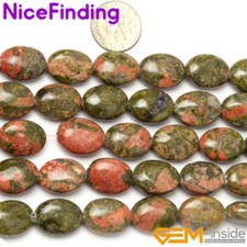 12x16mm Natural Green Unakite Coin Oval Gem Stone Beads For Jewelry Making 15"