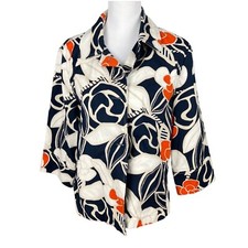 Chico's Women's Navy and Orange Floral Bolero Jacket Size Medium