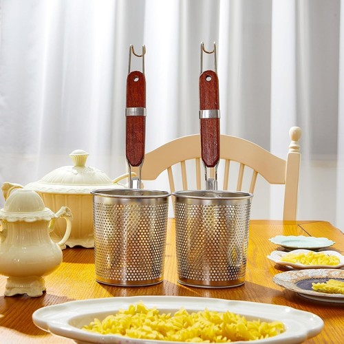 Compact Blanching Basket Set of 6 - Stainless Steel with Easy-Grip Wooden Handle - Picture 6 of 9