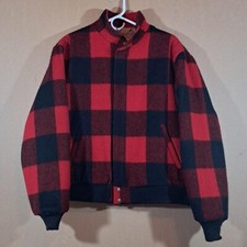 Vintage Woolrich Red Buffalo Plaid Sherpa Lined Bomber Jacket Size L