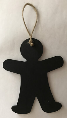 Schwarze Kreidetafel Lebkuchen Mann Form Handarbeit Garn aufgereiht 6  x 4,75 