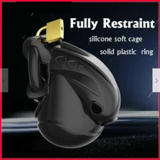 New Male Fully Restraint Chastity Device Silicone Cage Adjustable Cuff Ring Belt