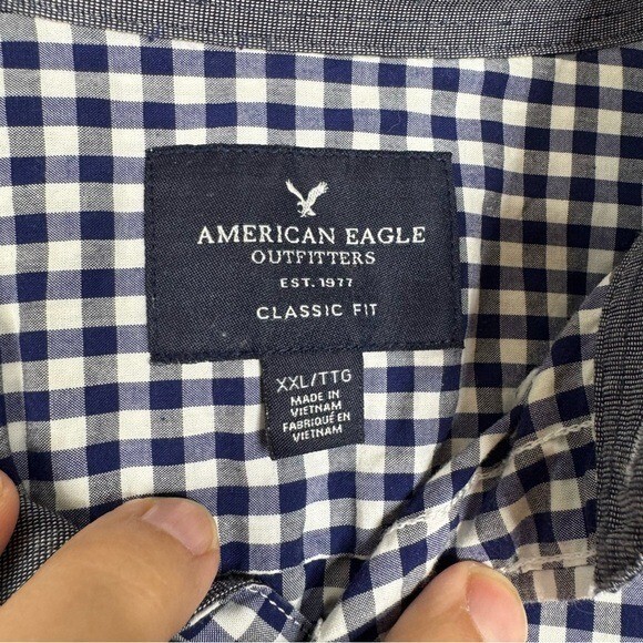 American Eagle Blue Gingham Print Button Down Shi… - image 4