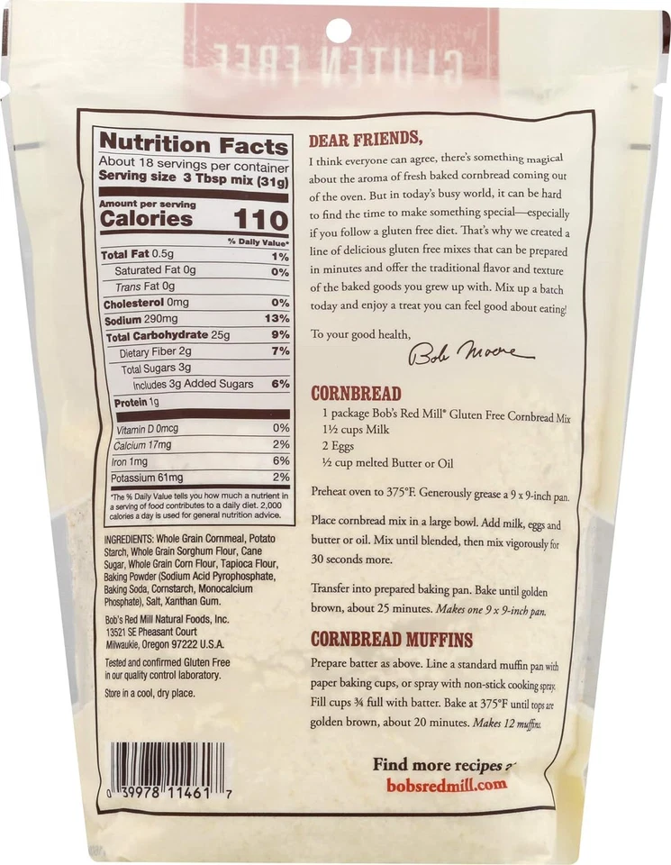 Bob'S Red Mill Gluten Free Cornbread Mix 20 Oz Pack Of 1 - Image 2 of 4
