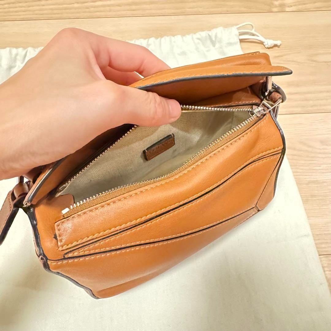 Authentic Loewe Mini Puzzle Bag Leather 2 Way Shoulder Bag Tan