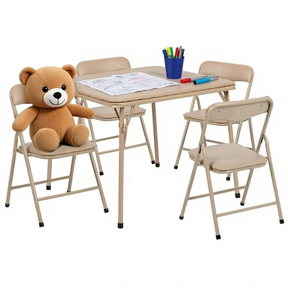 Juego de mesa y sillas plegables para aula Flash Furniture niños 5 piezas - tostado Foto 2 de 4