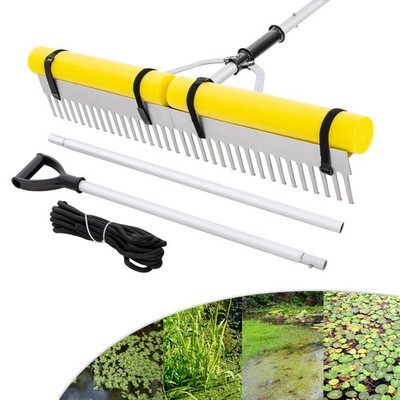 Floating Weed Lake Rake Pond Weed Cutter w/ Foam Floats, Extended Handle & Rope
