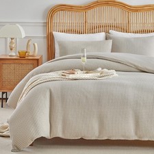 WARMDERN Waffle Weave Duvet Cover King Size, Khaki Textured Duvet Cover Set, ...