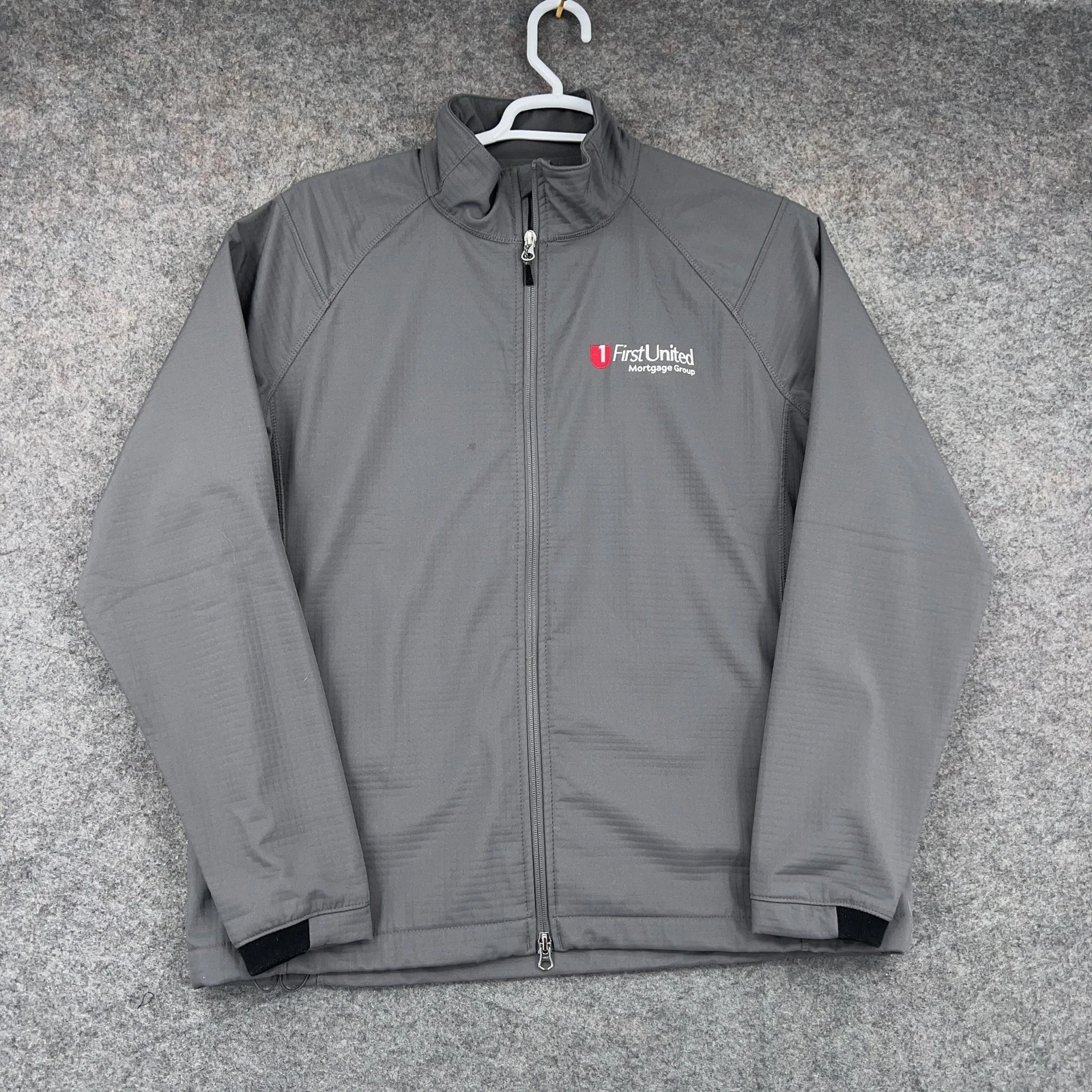 Lands' End Jacket Mens Large Gray Softshell Windbreaker Full Zip Logo Lined